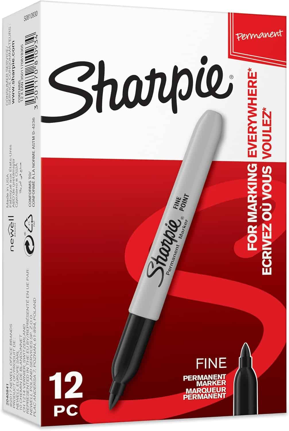 Sharpie Permanent Marker Pen Fine Black (12)